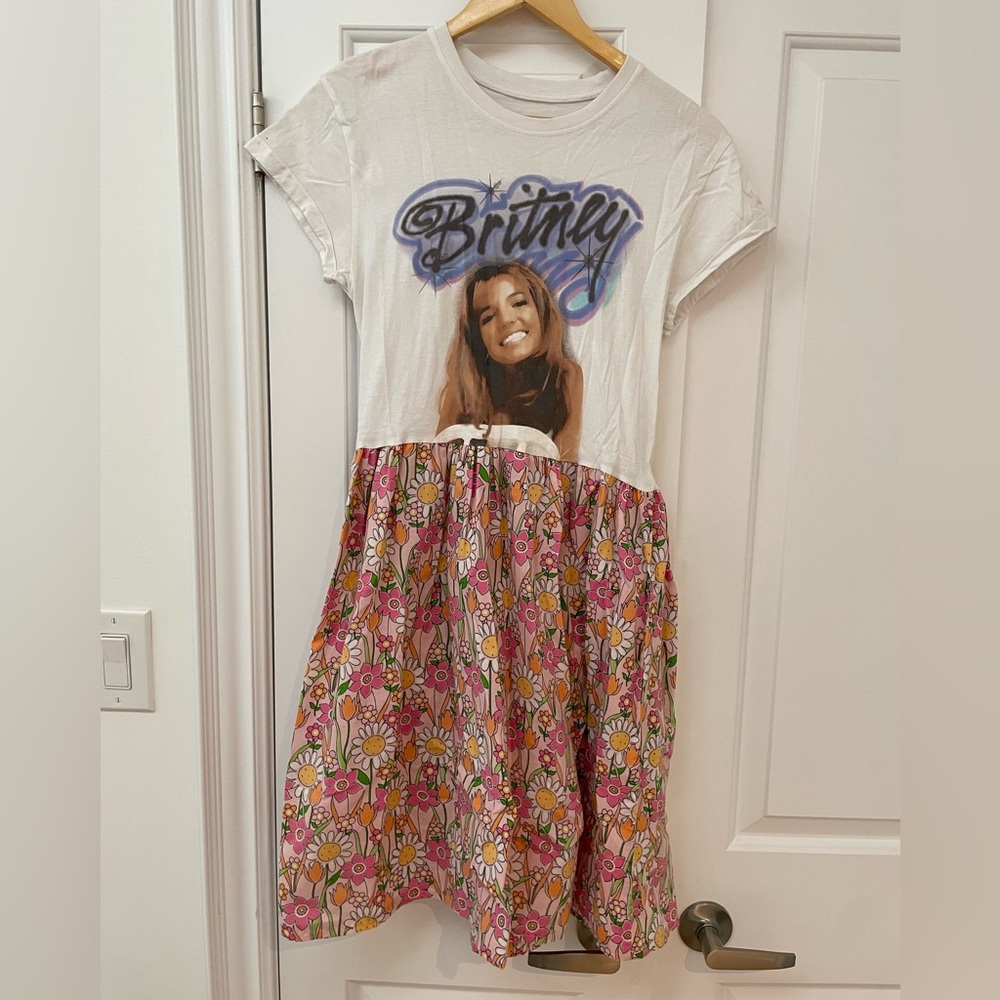 Britney Spears Graphic Upcycled One of a Kind Floral Midi Dress-fits most sizes